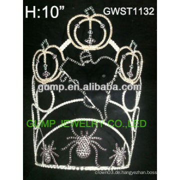 Große Halloween Kürbis Geist Spinne Festzug benutzerdefinierte Rhinestone Tiara Krone -GWST1132